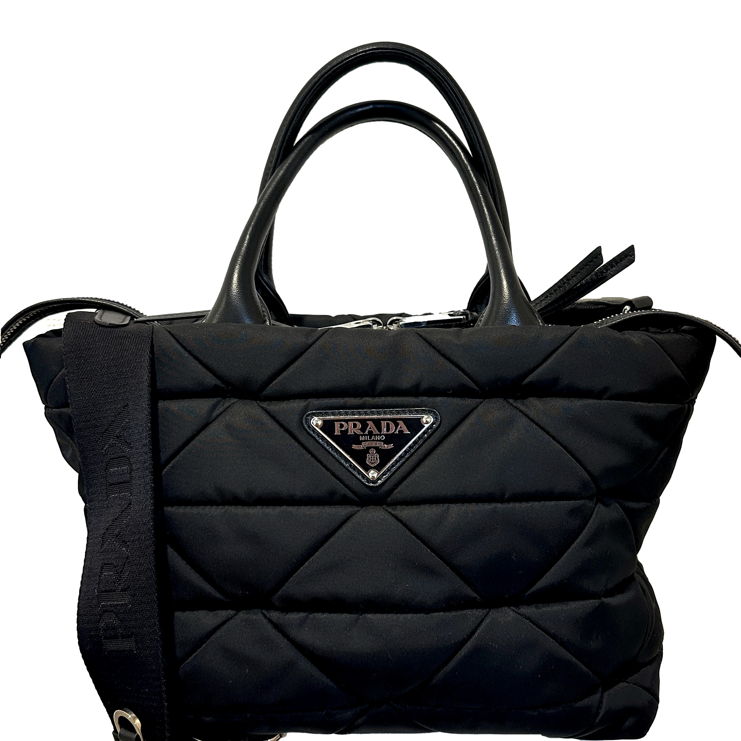 プラダ スモール パデッド Re-Nylon トートバッグ キルティング 黒 