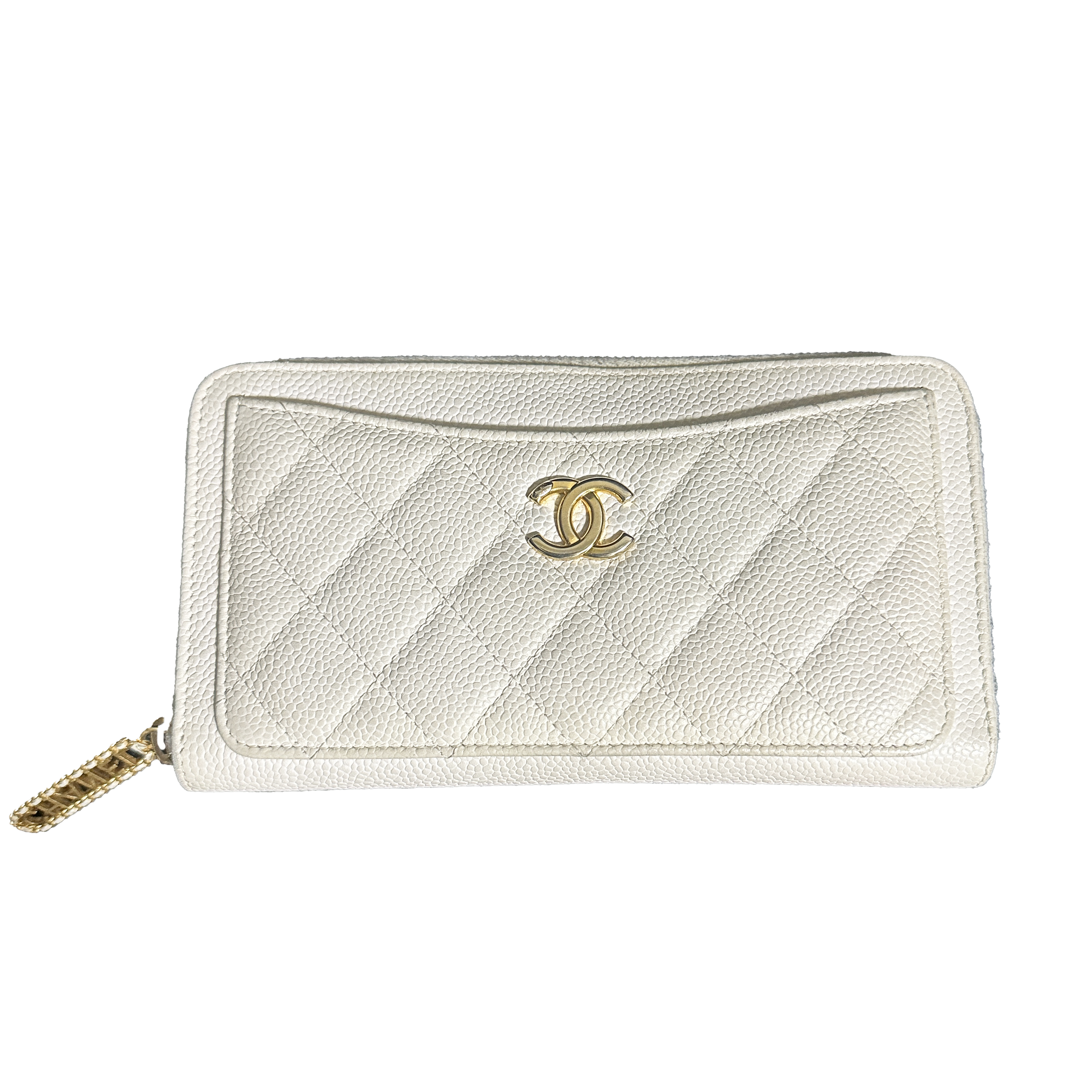 シャネル ラウンドファスナー長財布 ココマーク 白 キャビア  